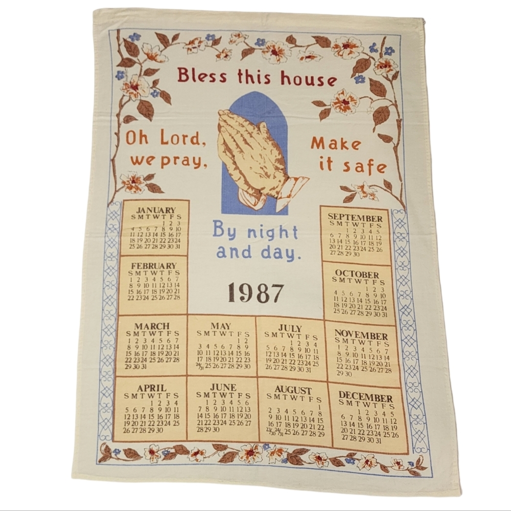 Vintage "Bless This House" Calendar Tea Towel 1987
